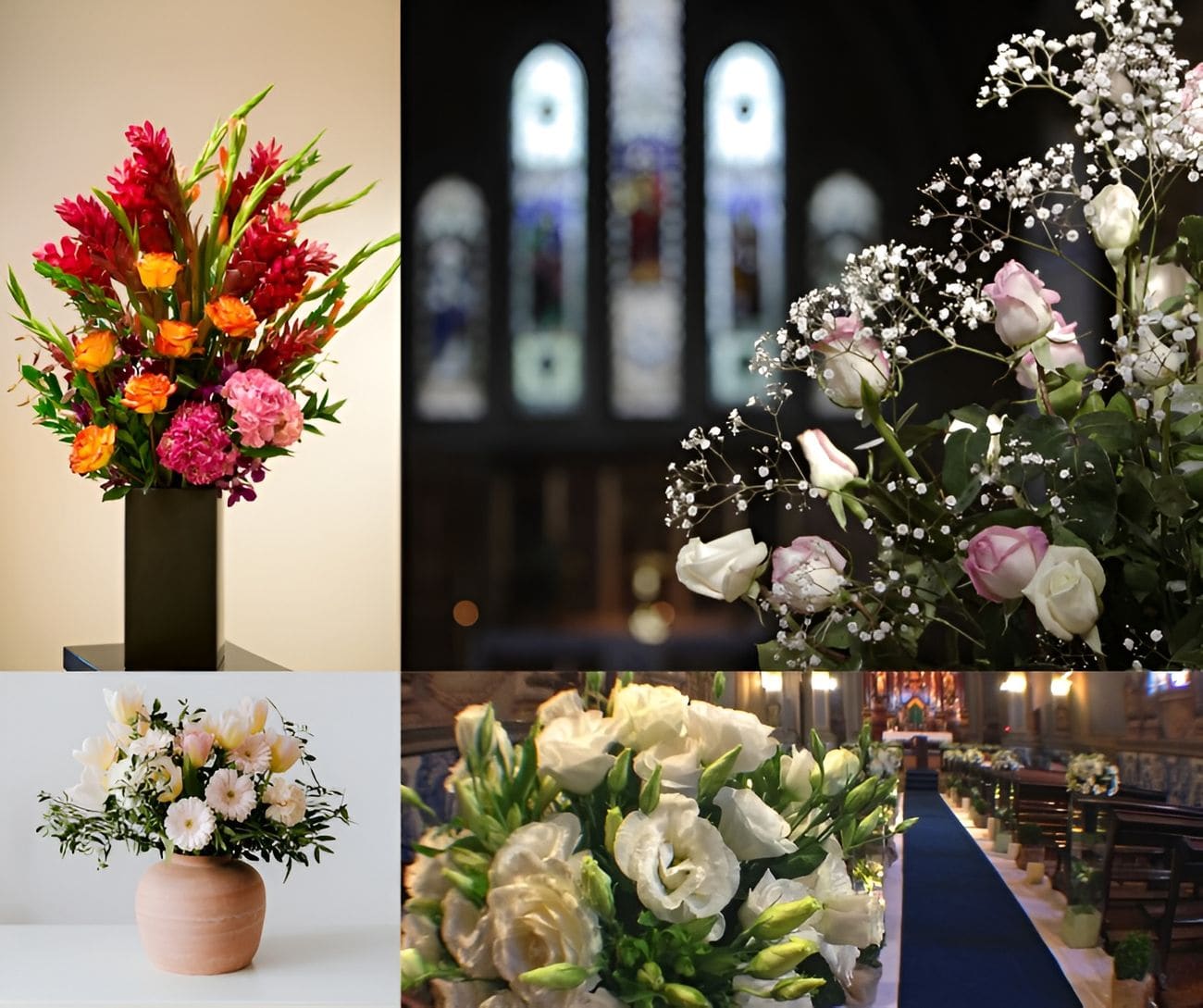 Floral arrangements decorating the church